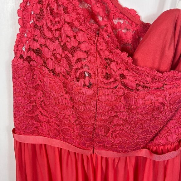 One-Shoulder Coral Lace & Mesh Dress | Bridesmaid or Cocktail Dress | Size 14 - Picture 7 of 9